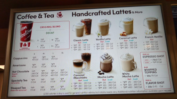 Tim Hortons menu