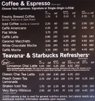 Starbucks menu