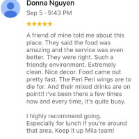 Mila Mexican Restaurant Bar menu