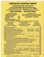 Lincoln's Waffle Shop menu