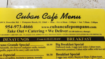 Cuban Cafe menu