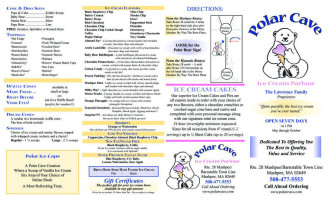 Polar Cave Ice Cream Parlour menu