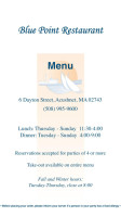 Blue Point menu