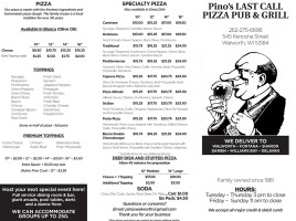 Pino's Pizza menu