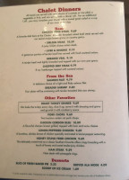 The Chalet menu