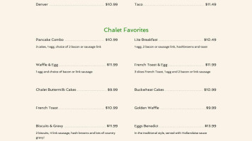 The Chalet menu