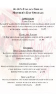 Jo Jo's Italian Grille Eht menu
