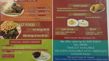 Tropicana Restaurant menu