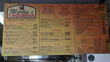 Martin's Taqueria menu