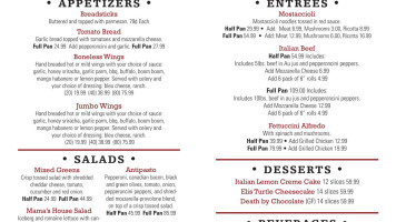 Sammy's Pizza menu