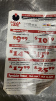 Pizza Time menu