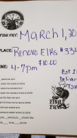 Elks Lodge menu