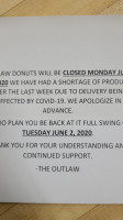 Outlaw Donuts menu