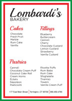 Lombardi's Bakery menu