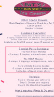Pat's Main Street Ice Cream menu