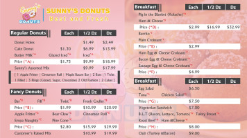 Sunny's Donuts menu