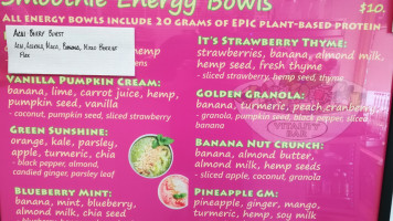 Vitality Juice And Smoothie menu