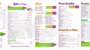 Aerojuice menu