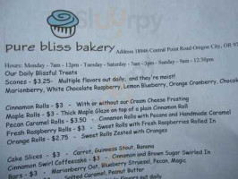 Pure Bliss Bakery menu