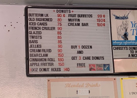 Christy's Donuts menu