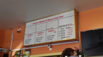 Sunrise Donuts menu