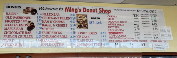 Ming's Donuts menu