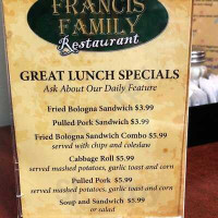 Francis Family menu