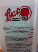 Loard's Ice Cream menu