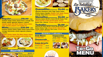 La Soledad Bakery menu