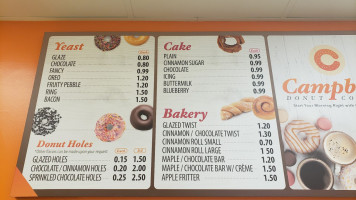 Donald's Donuts menu