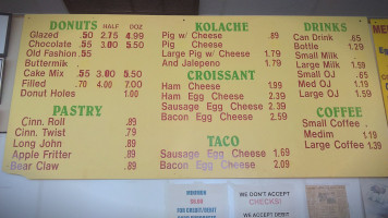 Billy's Donuts menu