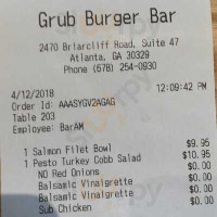 Grub Burger menu