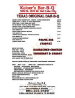 Kaiser's Barbeque & General Store menu