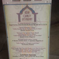 India Quality menu