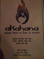 Akahana Asian Bistro menu