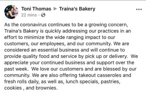 Traina's Bakery Grocery menu