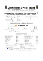 Alpine Deli Pork Store menu