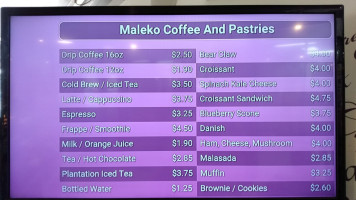 Maleko Coffee And Pastries menu