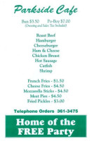 Parkside Cafe menu