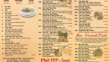 Pho 777 menu