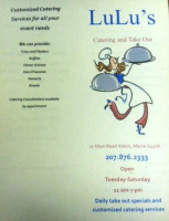 Lulu's Catering And Take Out menu