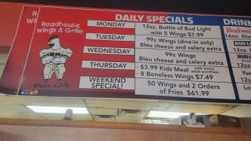 Roadhouse Wings Grill menu