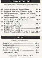 Seafood To Go menu