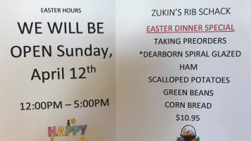 Zukin's Rib Shack menu