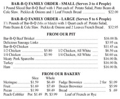 Bill Miller Bar-B-Q menu