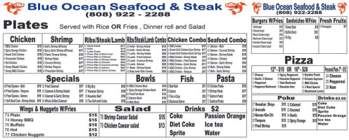 Blue Ocean Seafood Steak menu