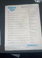 Miller's Rest menu