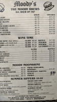 Moody's menu