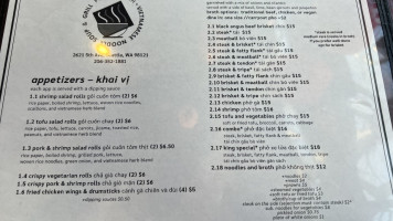 Pho Viet Anh menu