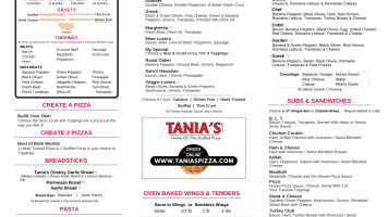 Tania's Pizza Party Store menu